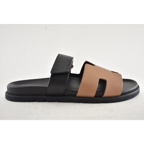 Hermes Chypre Sandal Mens Black Naturel Safari Leather H Logo Slide Flat 45 12 - Picture 2 of 13